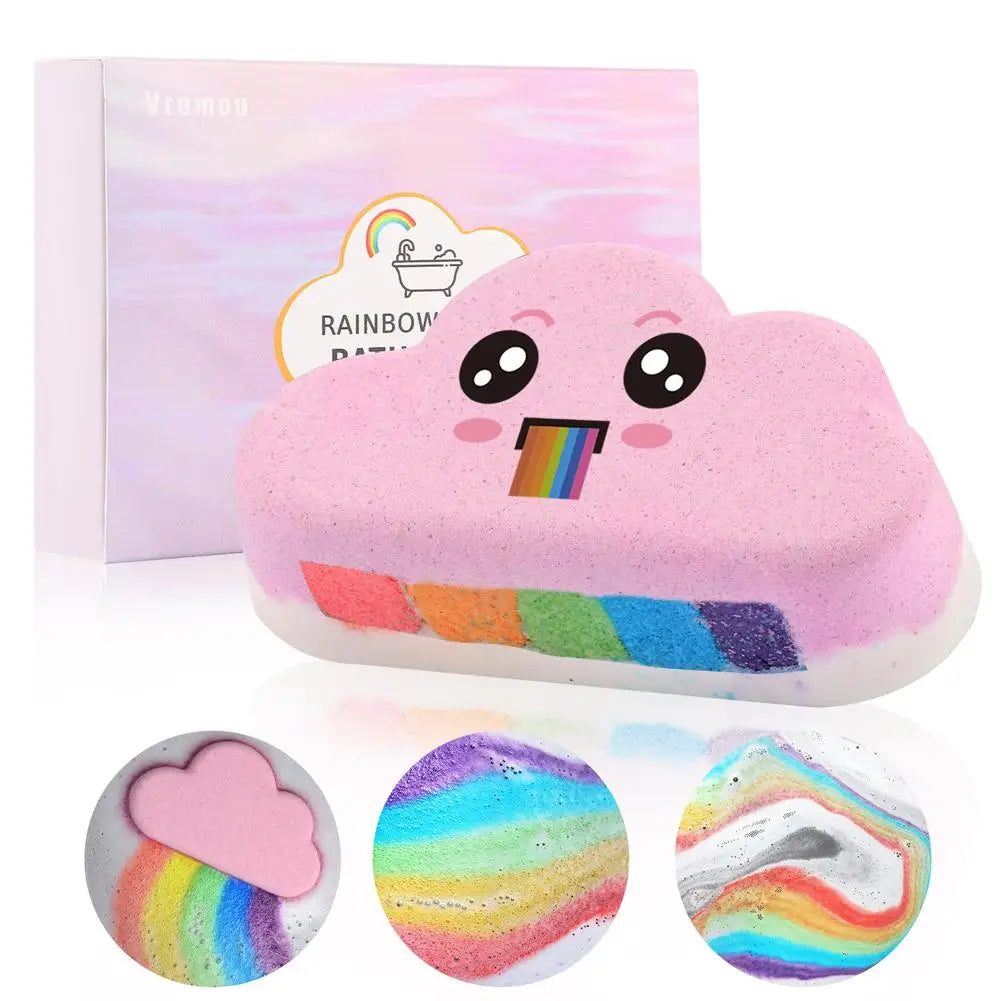 Rainbow Cloud Bath Bombs for Kids – Handmade Fizzy Spa Balls with Rainbow Colors & 4 Scents, Gift Set