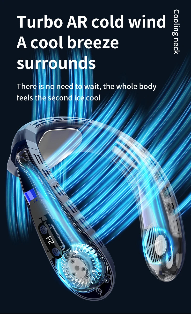 Portable Neck Fan 5200mAh — Rechargeable Semiconductor Cooling Wearable Neck Air Conditioner