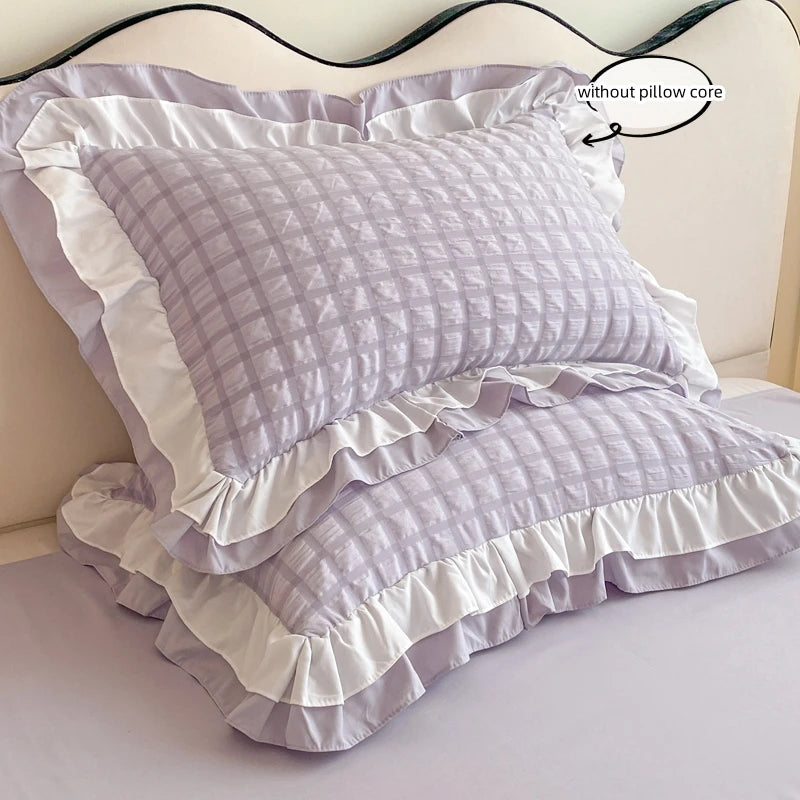 Korean Seersucker Lace Duvet Cover Set – 3-Piece Bedding, 3 Colors & 10 Sizes