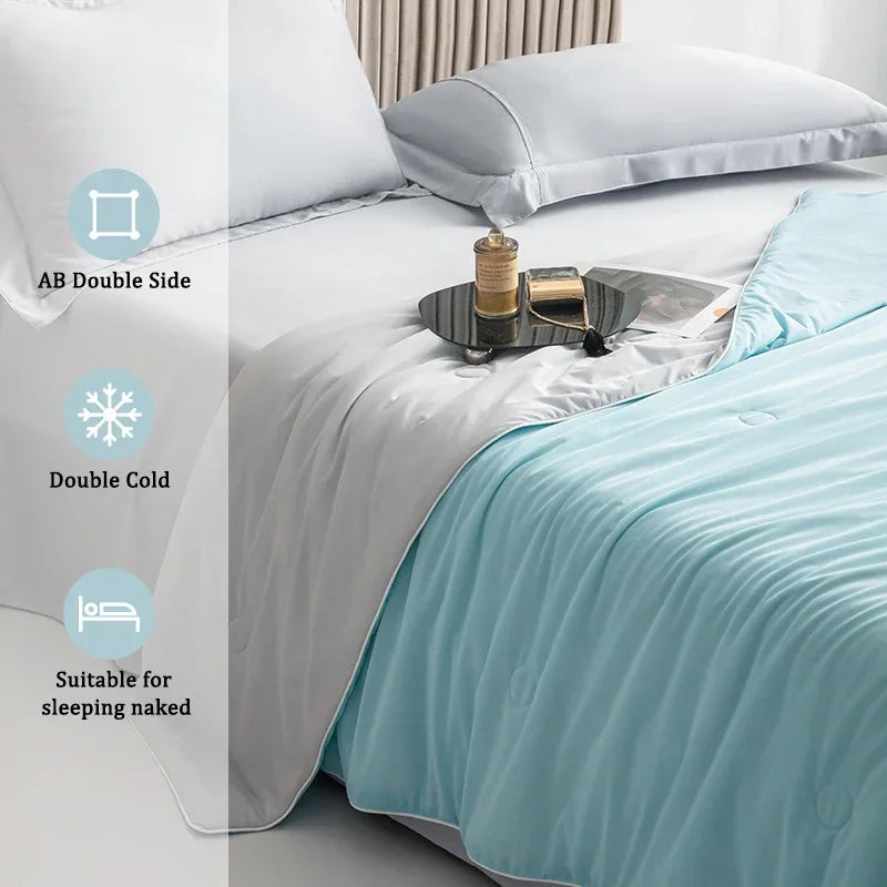 Ice Silk Cooling Blanket – Lightweight Smooth Summer Comforter, Twin & King, Air Condition Quilt