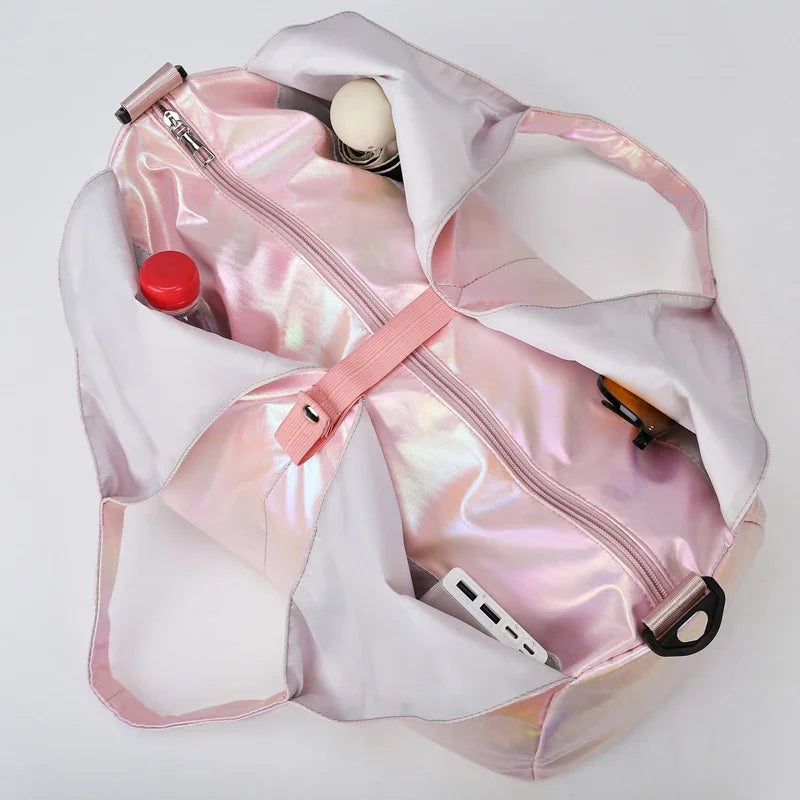 Large Capacity Gym Travel Shoulder Tote Bag – Multi-Function Ruched Cotton Handbag for Women