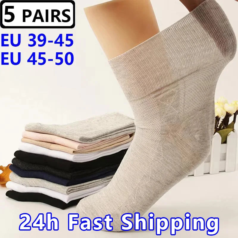 Plus Size Diabetic Loose Mouth Socks Size 48–50 – 5 Pairs Non-Binding Varicose Vein Socks for Older Men & Diabetes Patients