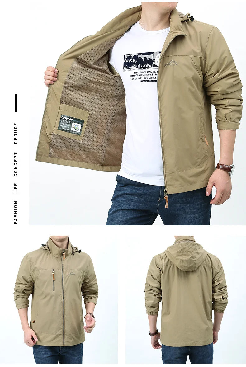 Men's Hooded Hiking Windbreaker – Multi-Pocket Jacket