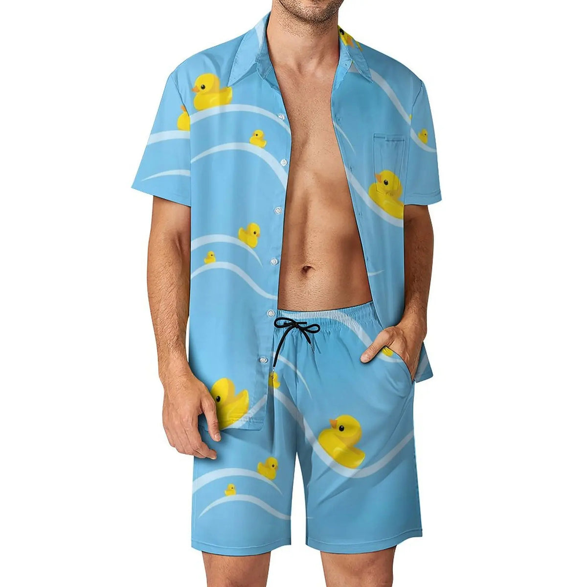 Men's Yellow Rubber Duck 3D Print Shirt & Beach Shorts – Hawaiian Streetwear Set
