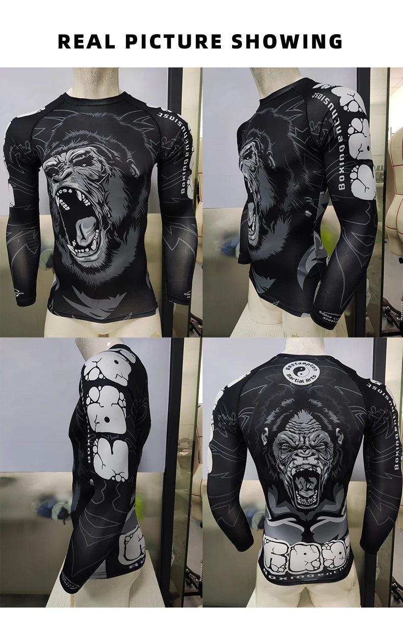 Men's MMA Rashguard BJJ 4-Piece Set – Gorilla Print Grappling Tracksuit