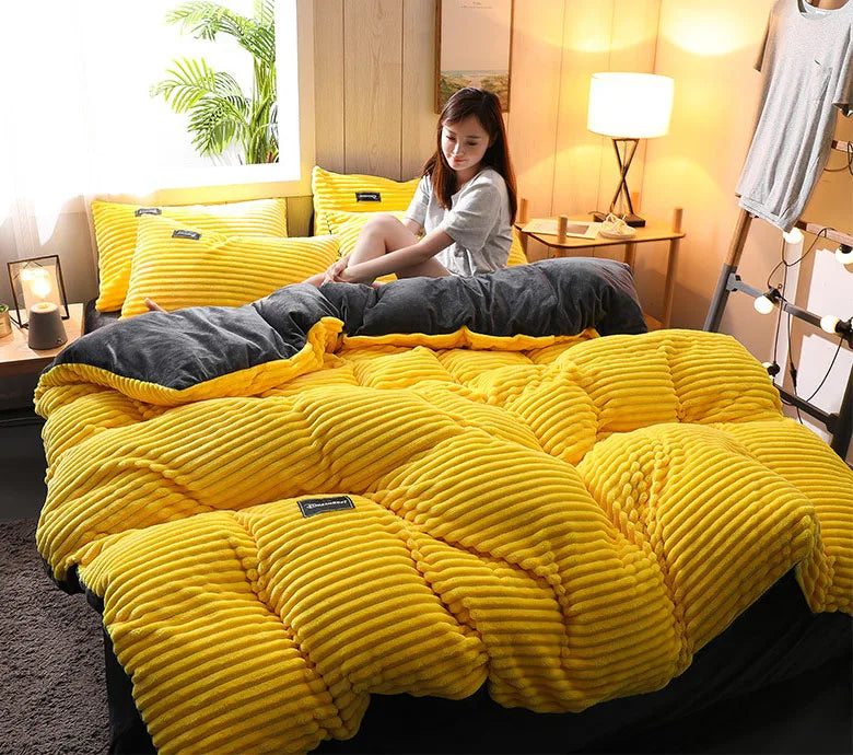 Double-Sided Velvet Duvet Cover Set – Warm Winter 3-Piece Bedding with Zipper & Corner Ties, 11 Colors & 4 Sizes