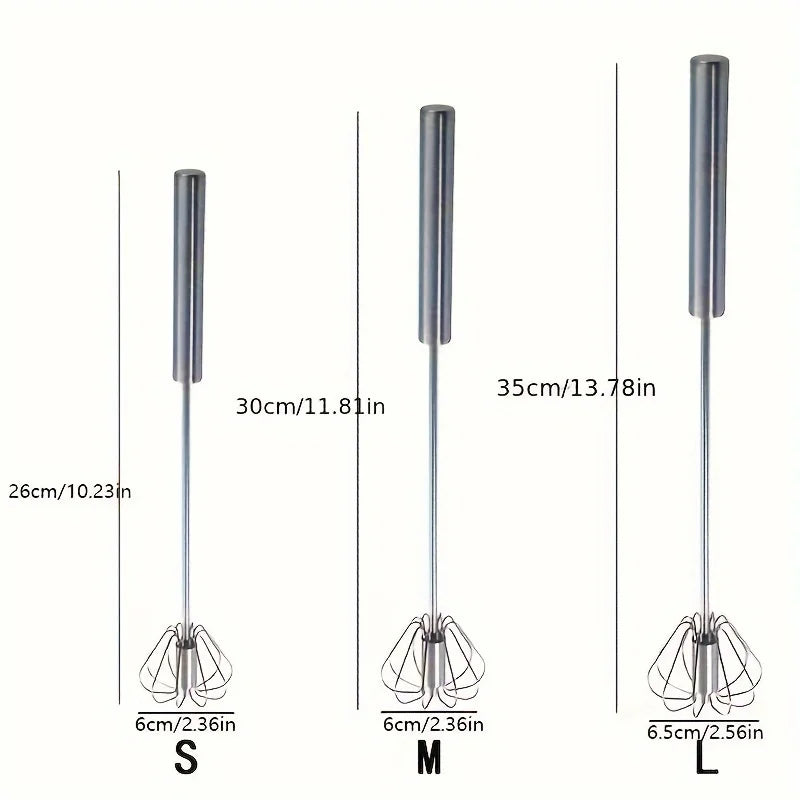 Whisk Faster. Bake Better. — Stainless Steel Semi-Automatic Egg Beater | S/M/L Sizes, Hand Push Mixer, Milk Frother, Kitchen Baking Tool