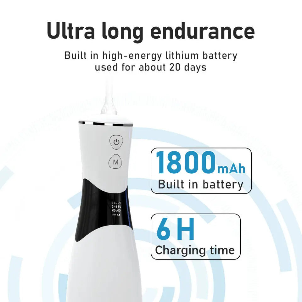 Portable Oral Irrigator – 350ml Tank, 5 Pressure Modes, IPX7, 1800mAh, 5 Nozzles, USB Rechargeable