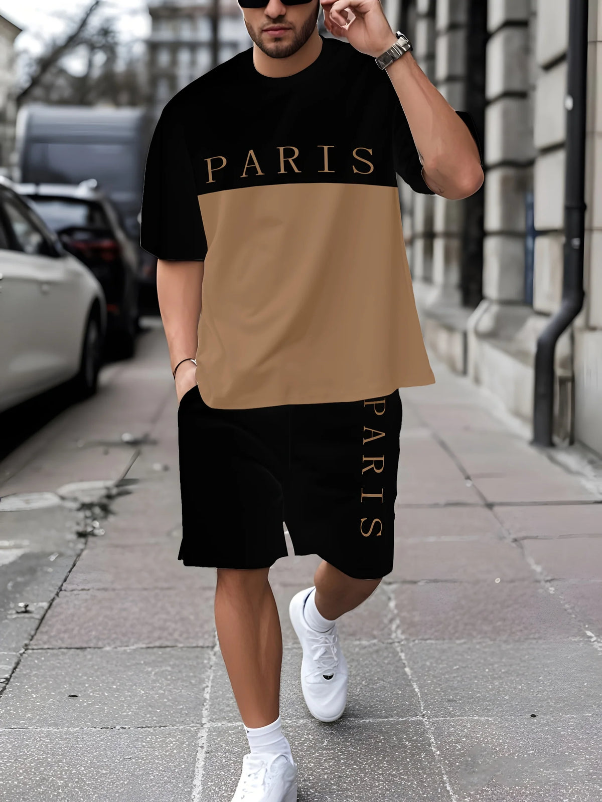 Men's Graffiti Doll Print Crew Neck Short Sleeve & Shorts Loose 2-Piece Set – Trendy Sport