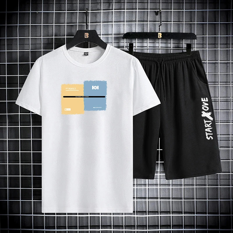 Men's Print Short Sleeve T-Shirt & Elastic Waist Shorts Casual Summer Set