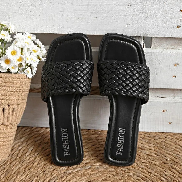 Women's Woven Strap Flat Sandals – Casual Luxury Beach Slippers