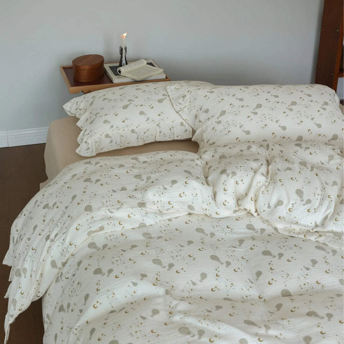 Princess Ruffle Bedding Set – 100% Cotton Gauze Duvet Cover with Pillowcases, Floral, 3-Piece