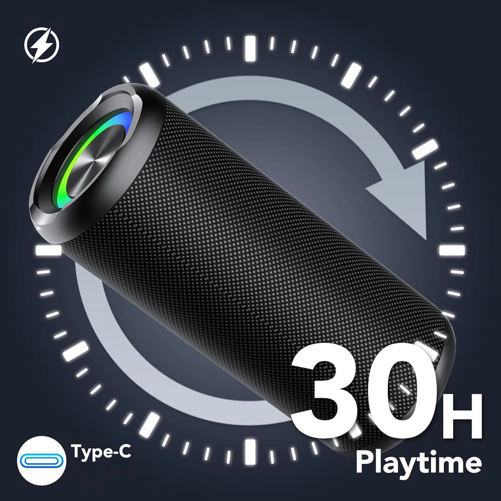 Wireless Portable Speaker — 30W Loud Stereo, IPX7 Waterproof, RGB Lights, TWS Pairing