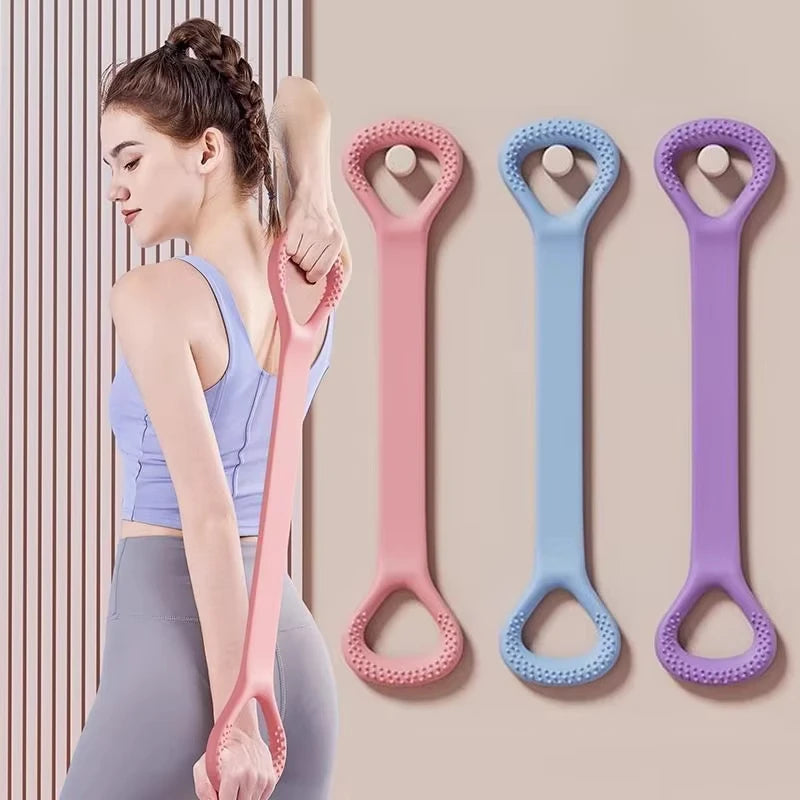 8-Shape Elastic Back & Shoulder Stretching Band – Open Shoulder Posture Corrector & Back Shaping Tool for Home Fitness