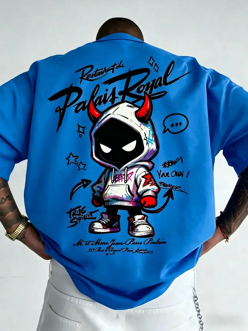 Men's Devil Letter Print T-Shirt — Breathable Round Neck Street Top