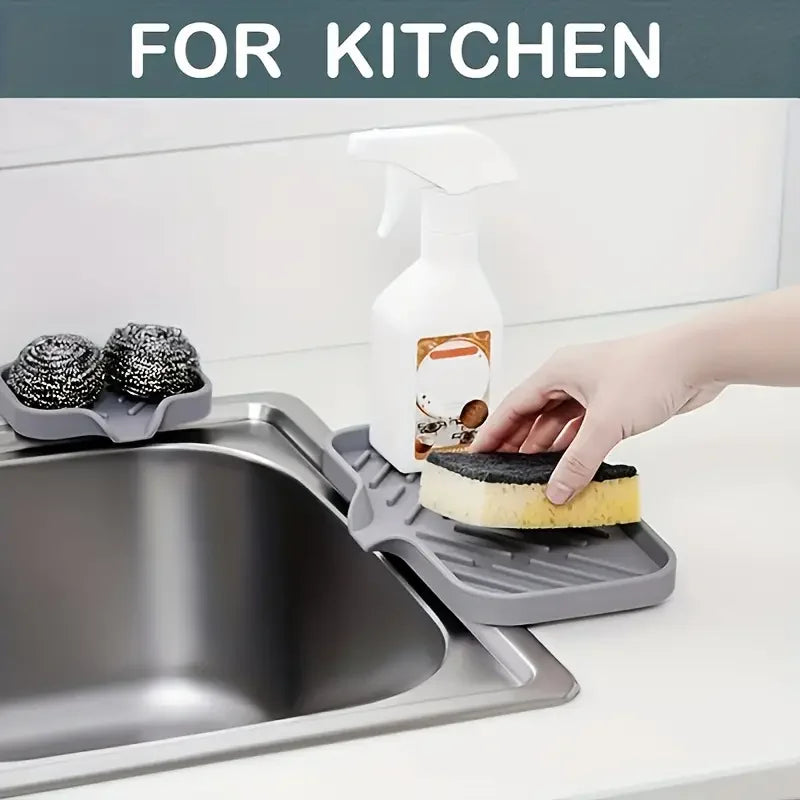 Tidy Sink. Dry Counter. — Silicone Faucet Mat & Sink Tray | Soap Dish, Sponge Drain Pad, Splash Mat, Countertop Storage, M & L Sizes