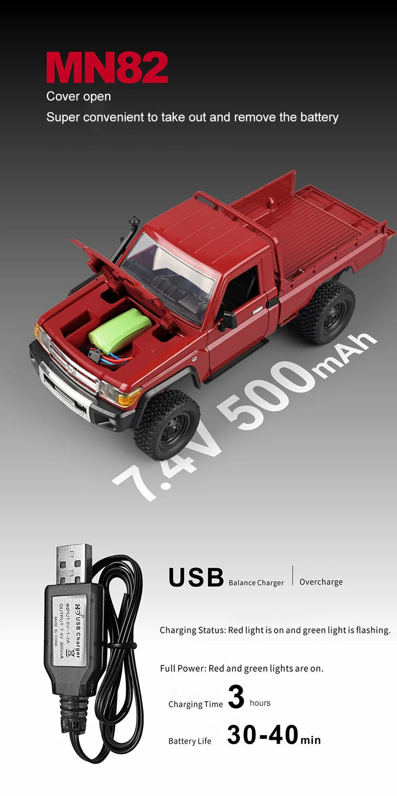 MN82 1:12 Scale 4WD RC Off-Road Crawler – 2.4G RTR Proportional Remote Control Car