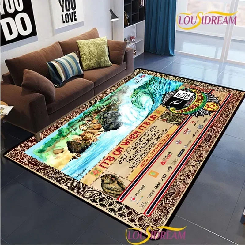 Surf Print Area Rug – Non-Slip Living Room, Bedroom & Kitchen Carpet