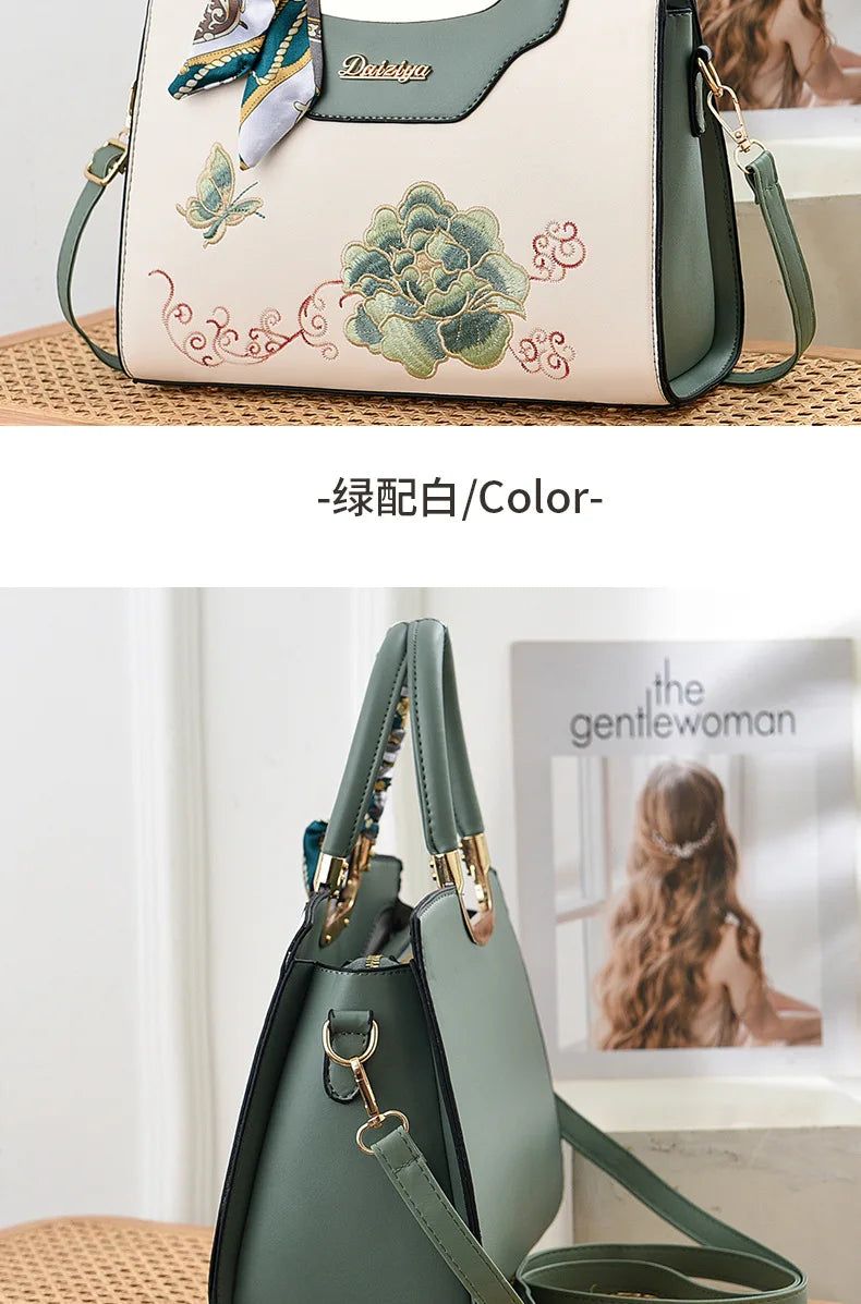 Luxury Embroidered Floral Soft PU Leather Crossbody Shoulder Bag – Casual Designer Handbag for Women