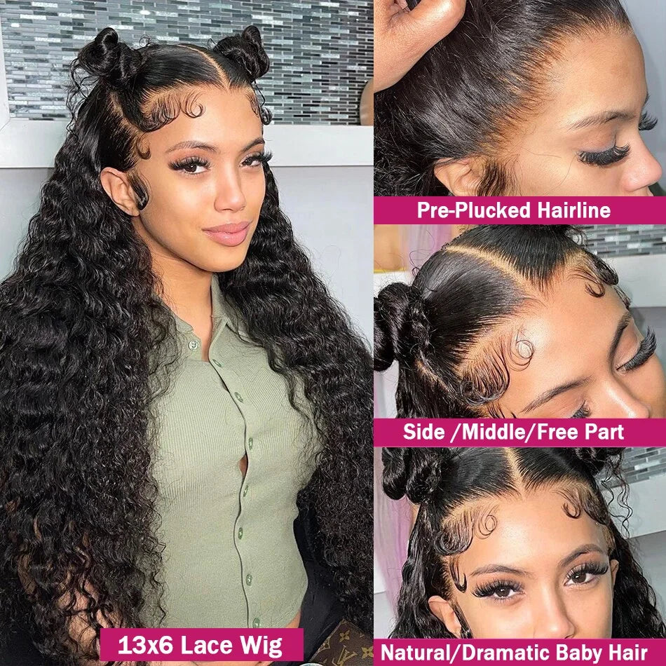 200 Density 40 Inch Deep Wave Lace Front Wig | 13x4 13x6 360 HD Lace Water Wave Curly Human Hair for Black Women