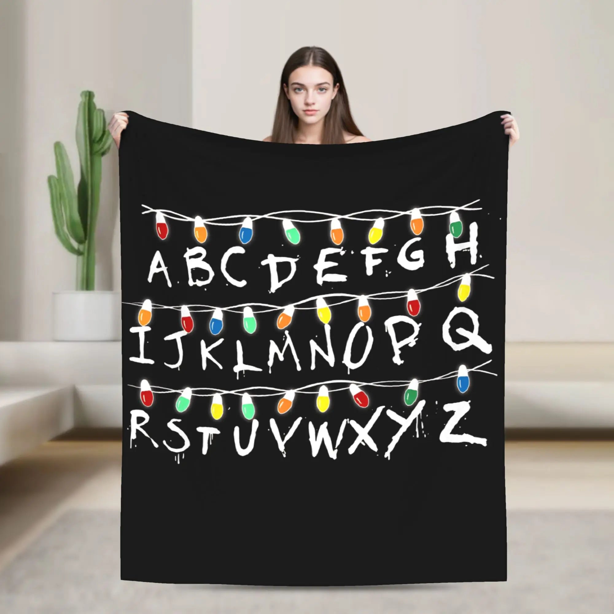 Stranger Things Alphabet Lights Flannel Throw Blanket – Soft, Anti-Pilling, 4 Sizes
