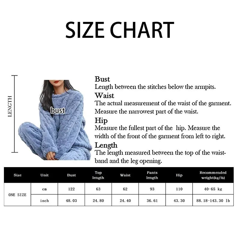 Women's Winter Plush Fleece Pajama Set – Thick Warm Jacquard Loungewear, 6 Colors