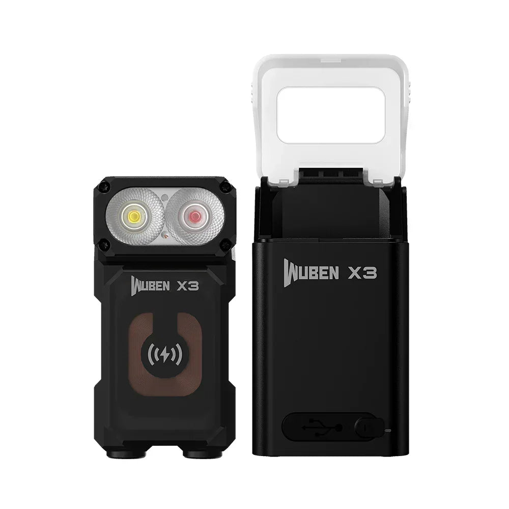 WUBEN X3 Lightok 700 Lumen Wireless Charging EDC Flashlight – Swivel Head, Red & White Light, Charging Box