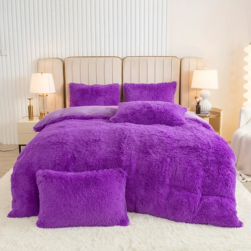 Plush Faux Fur Duvet Cover Set – Luxurious 3-Piece Bedding, 16 Colors & 10 Sizes
