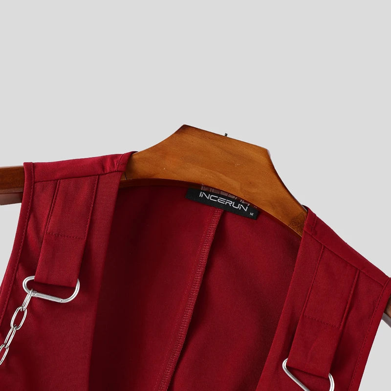 INCERUN Men's V-Neck Sleeveless Crop Vest — Solid Color Streetwear Waistcoat