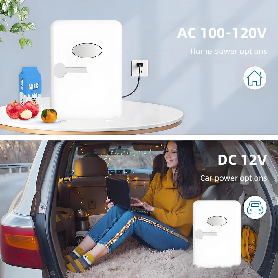 4L Mini Fridge Portable — Car & Home Hot & Cold Dorm Fridge for Cosmetics, Beverages & Skincare Storage