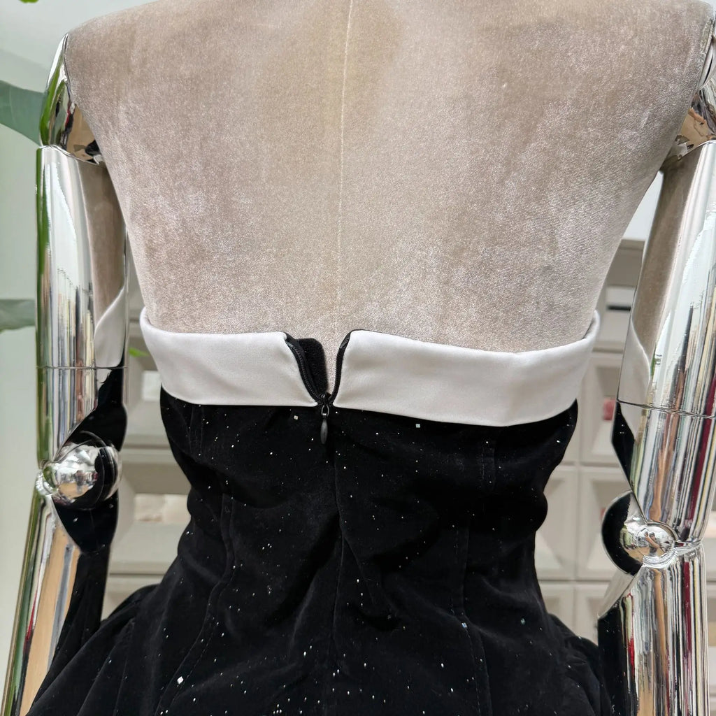 Women's Strapless Backless Polka Dot Bow A-Line Dress – Party Evening Ball Gown