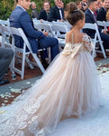 Long Sleeve Flower Girl Dress — White Lace Tulle First Communion & Bridesmaid Dress