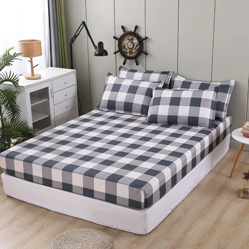 Fashion Print Elastic Fitted Sheet – Non-Slip Mattress Cover with Pillowcase, Multiple Sizes