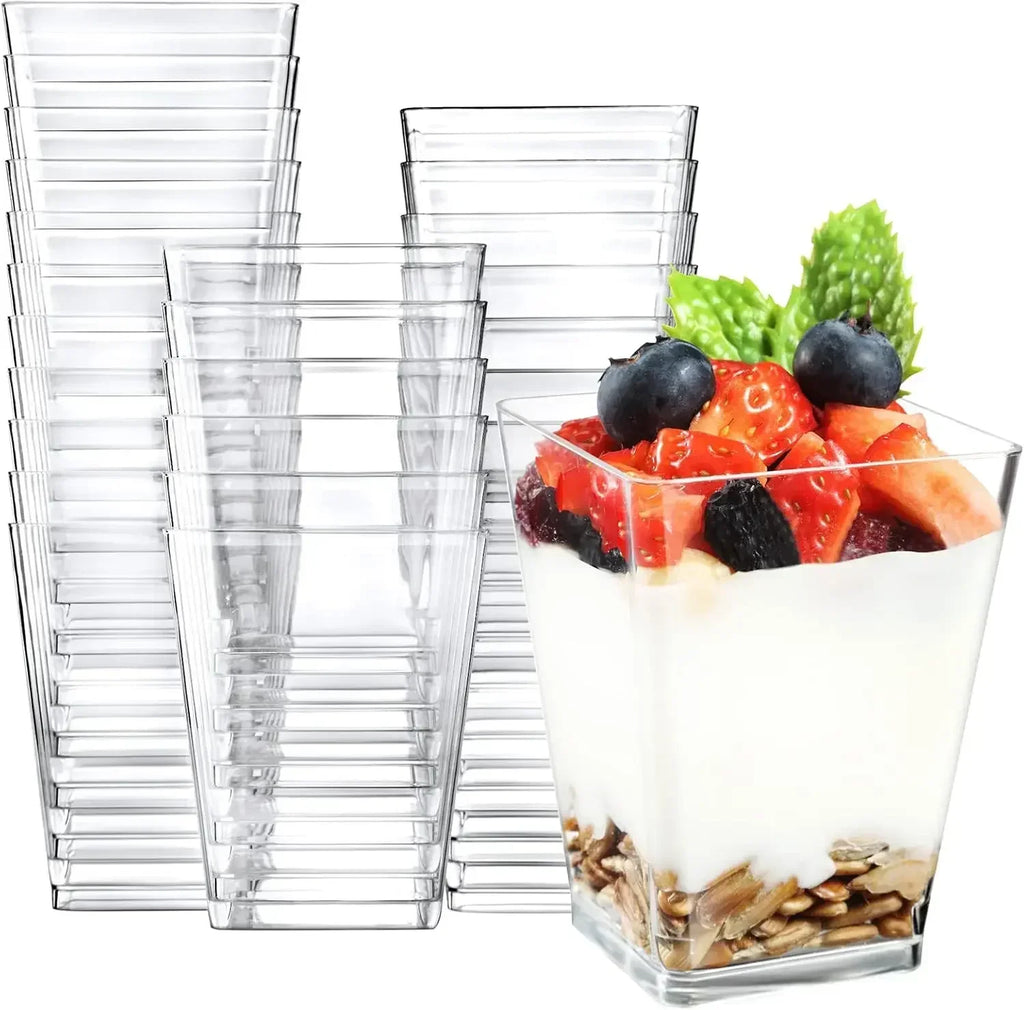 Clear Square Dessert Cups with Spoons