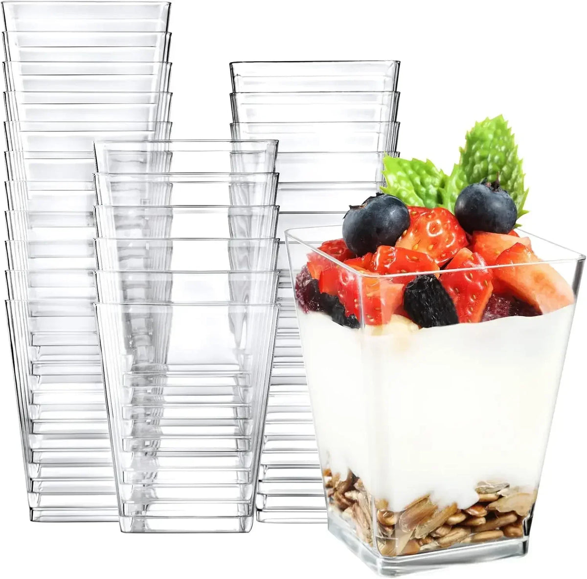 Clear Square Dessert Cups with Spoons
