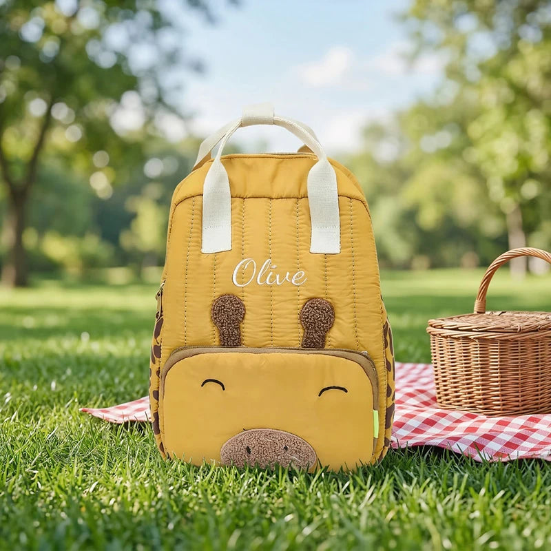 Custom Embroidered Heart Quilted Backpack – Personalized Cartoon Casual Bag