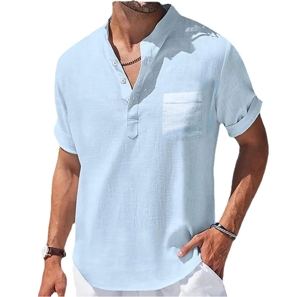 Men's Casual Linen Short Sleeve Shirt — Lightweight Summer Button-Down
