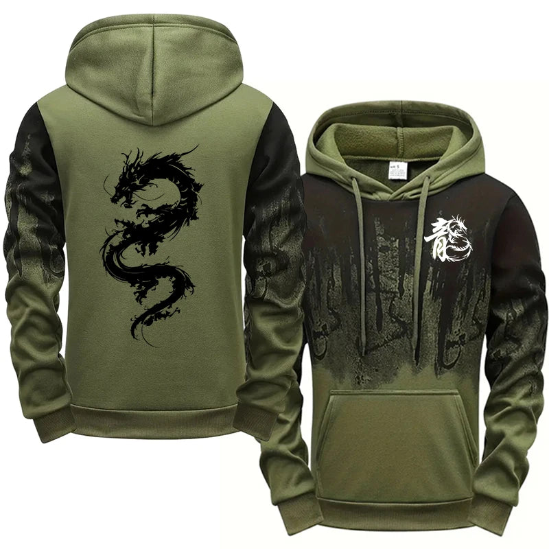 Men's Chinese Dragon Print Hooded Sweatshirt & Sweatpants Set – Autumn Winter Casual