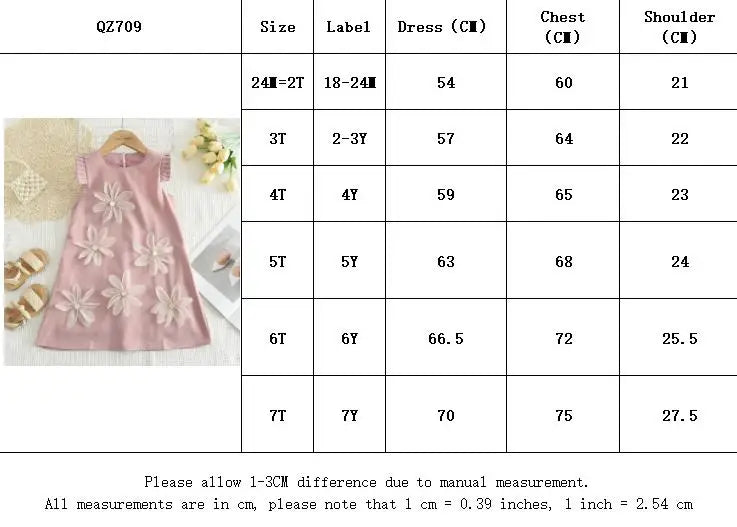 Girls 3D Flower Vest Princess Dress — Wedding & Party Dress (2–7 Years)