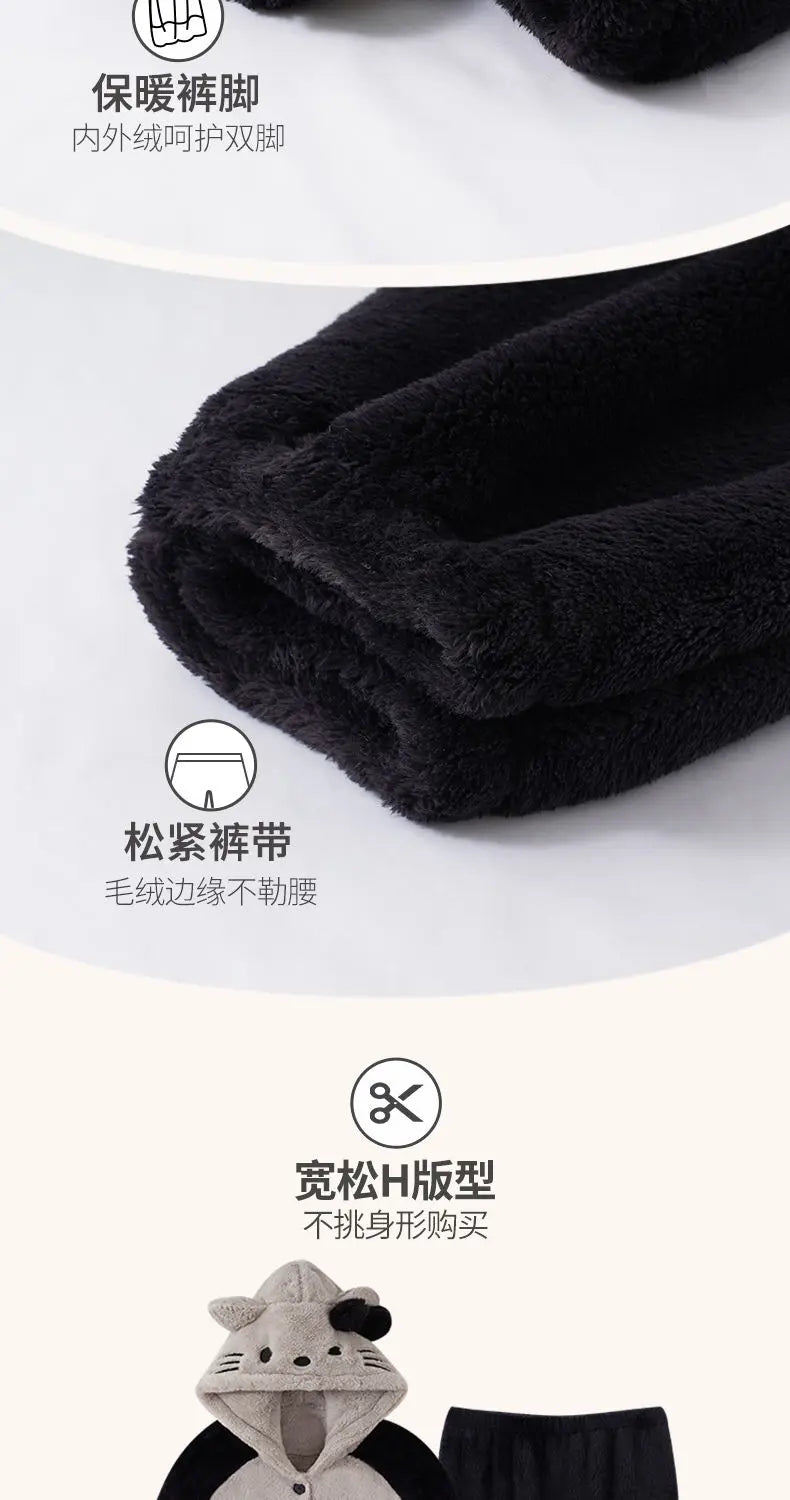Women's Kawaii Coral Velvet Hooded Pajamas | Thickened Flannel Casual Homewear Suit