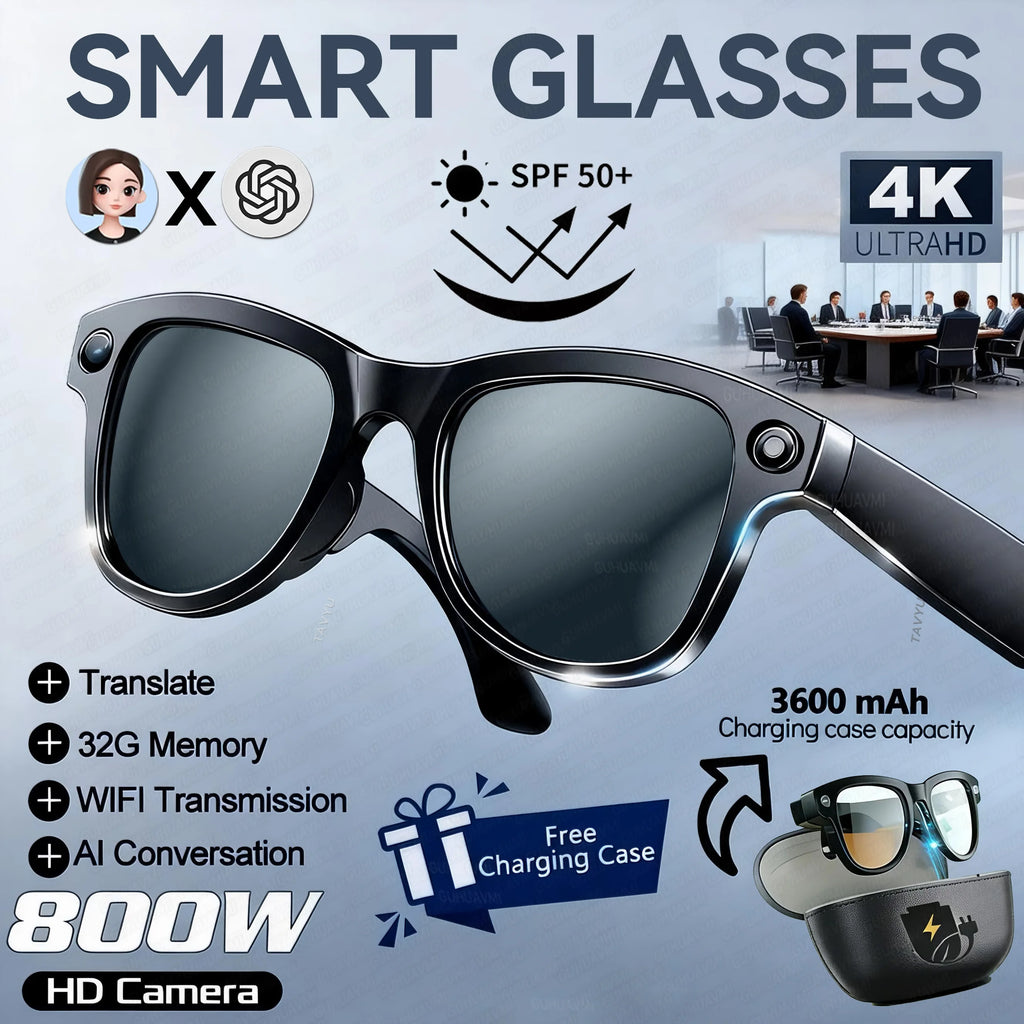 2026 AI Smart Glasses – 4K Camera, 120+ Language Translation, 3600mAh Power Bank, Bluetooth 5.3
