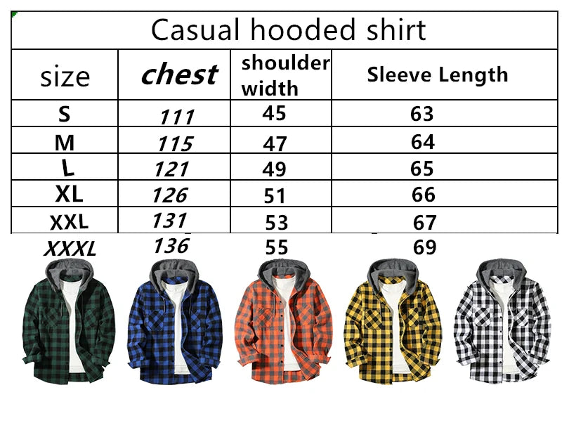 Men's Plaid Hooded Long Sleeve Shirt — Casual Flannel-Style Shirt Jacket