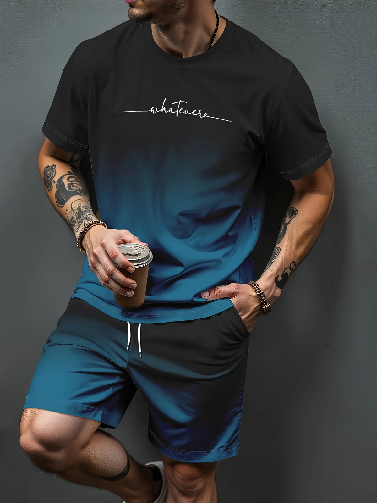 Men's Cross Print Short Sleeve T-Shirt & Shorts Set – Streetwear Holiday 2-Piece