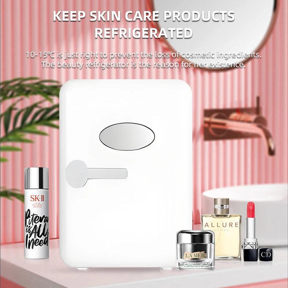 4L Mini Fridge Portable — Car & Home Hot & Cold Dorm Fridge for Cosmetics, Beverages & Skincare Storage