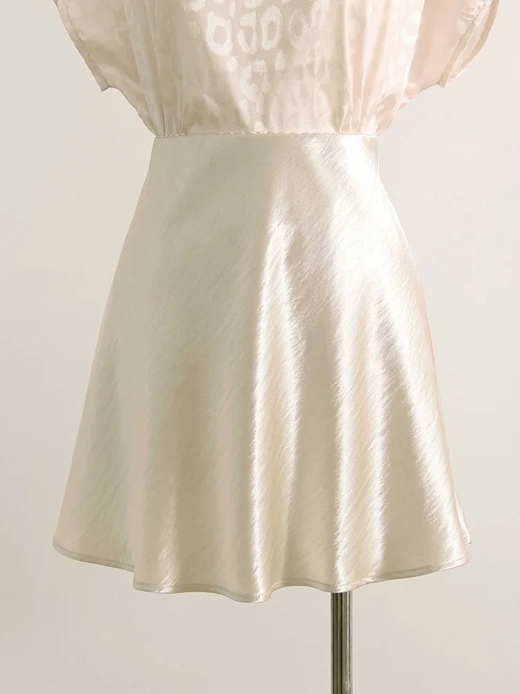 Women's Satin Mini Skirt – High Waist A-Line Luxury Office Wear in Black, Brown & Beige