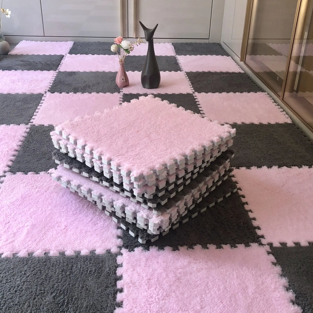 Soft Plush Kids Play Mat – Interlocking Foam Puzzle Carpet Tiles for Children, 10 or 20 Pcs