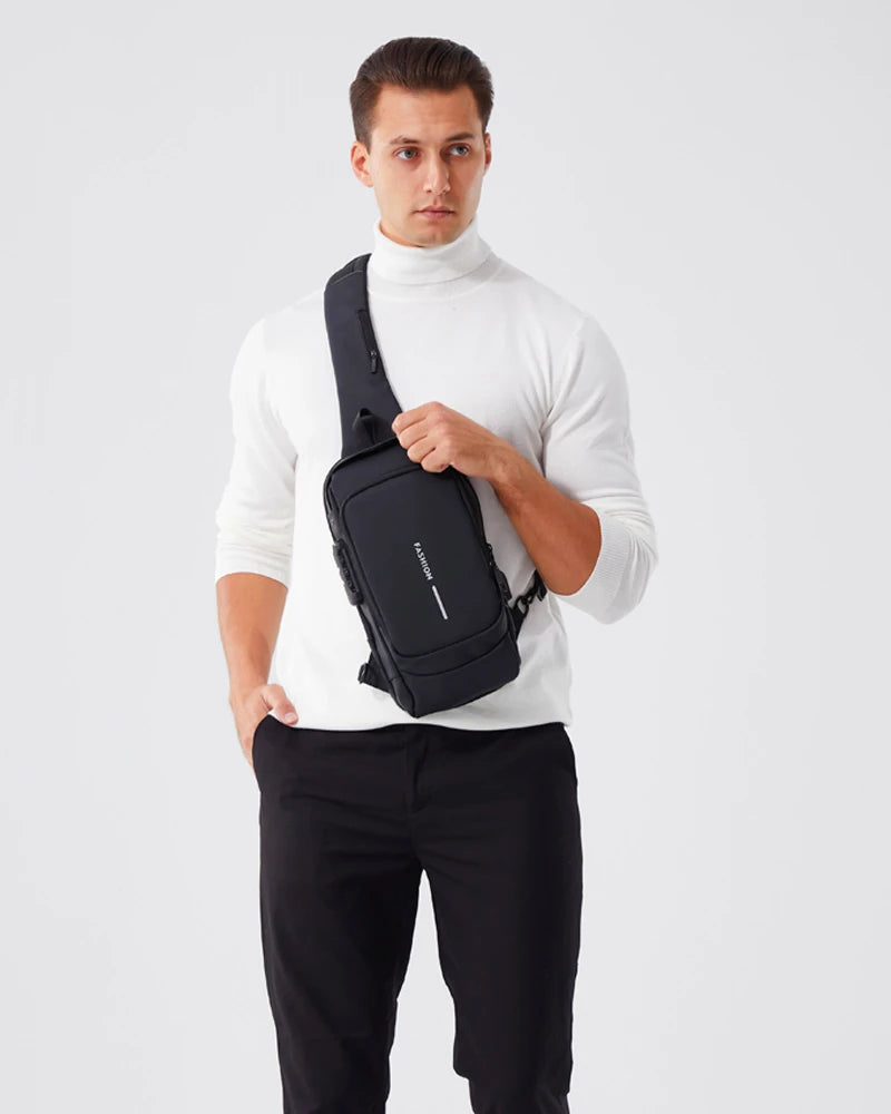 Men's Anti-Theft PU Leather Crossbody Bag – Multifunctional Shoulder & Chest Bag