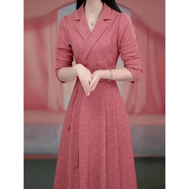 Western-style Women's Dress 2026 Spring Autumn Female Fashion New Temperament Long-sleeved Dresses Korean Shrinking Slim Dress.