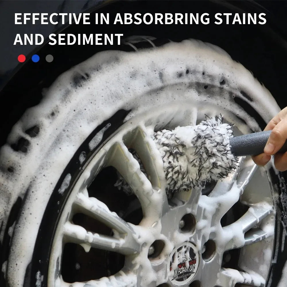 Plush Car Wheel & Rim Brush – Premium Non-Slip Handle for Cleaning Spokes, Barrels & Rims