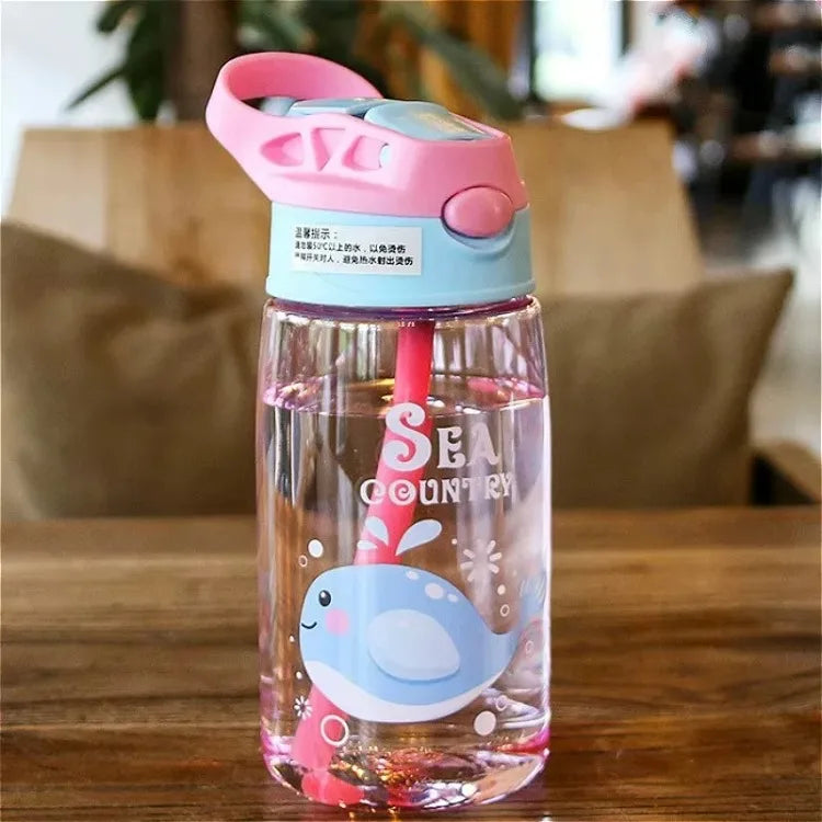 480ml Kids Cartoon Straw Sippy Cup – Portable Leakproof Handgrip Water Bottle for Outdoor Sports